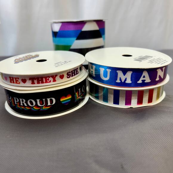LGBTQ+ Pride Ribbon Crafting Lot 39 Rolls Human He She They Proud Rainbow Colors - Picture 2 of 4